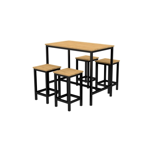 Zestaw Barowo -Jadalniany z Metalu i Drewna Litego Dębowego  Stół + 4 Taborety Model ZETS-16